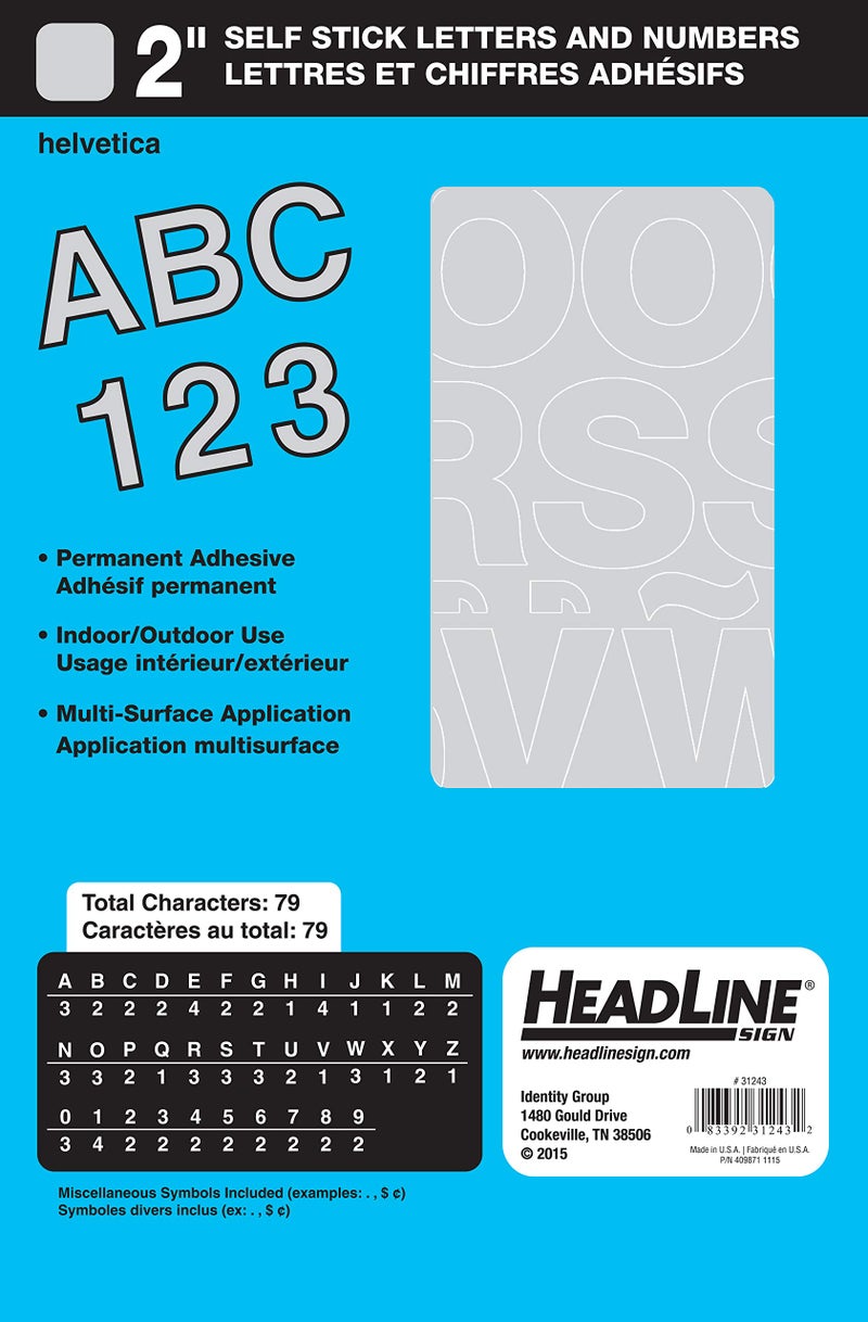 Headline Sign 31243 Stick-On Vinyl Letters and Numbers, Silver, 2-Inch